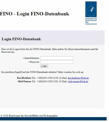 Screenshot der FINO-Datenbank